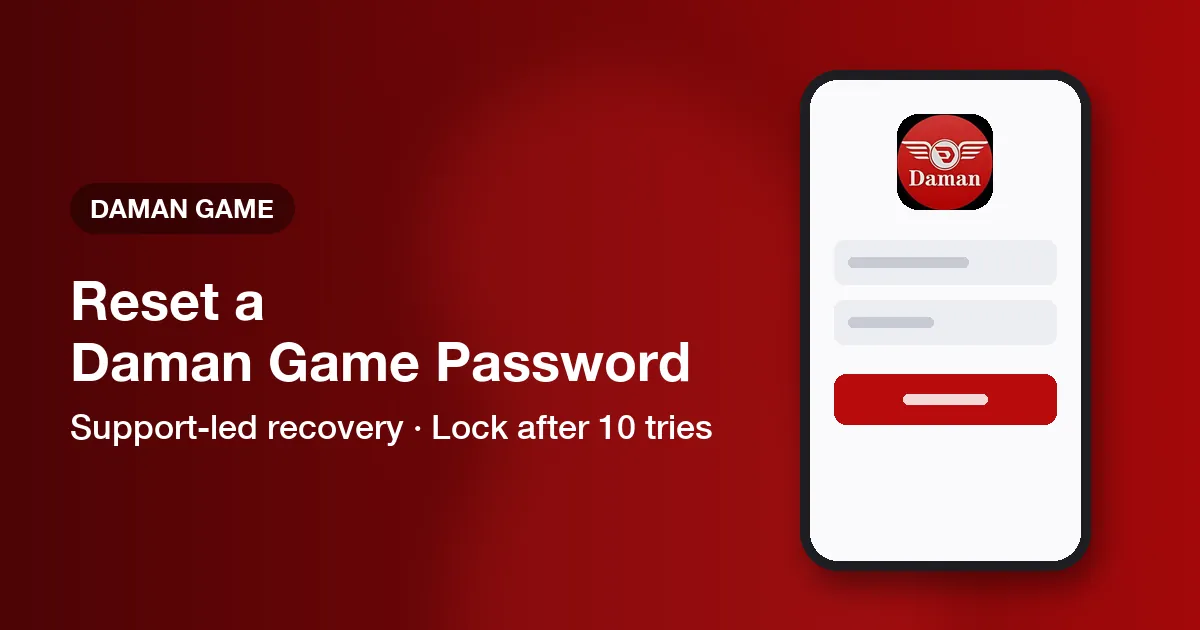 Banner for the Daman Game forgot password guide pointing to customer service recovery
